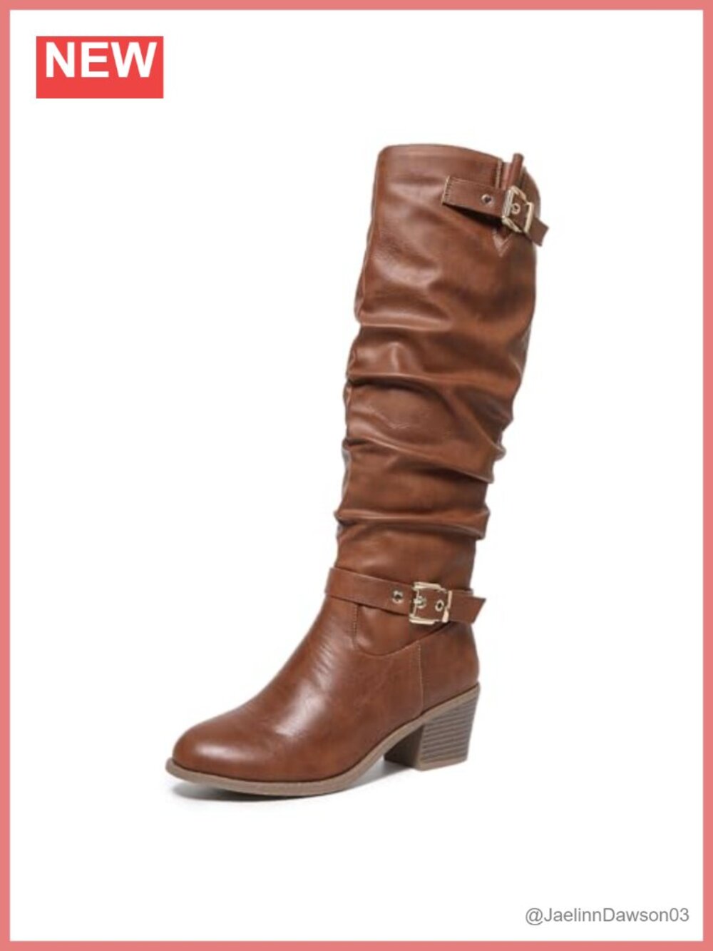 BEAUPAS Women's Knee High Slouch Boots Chunky Buckle Tall Boot
